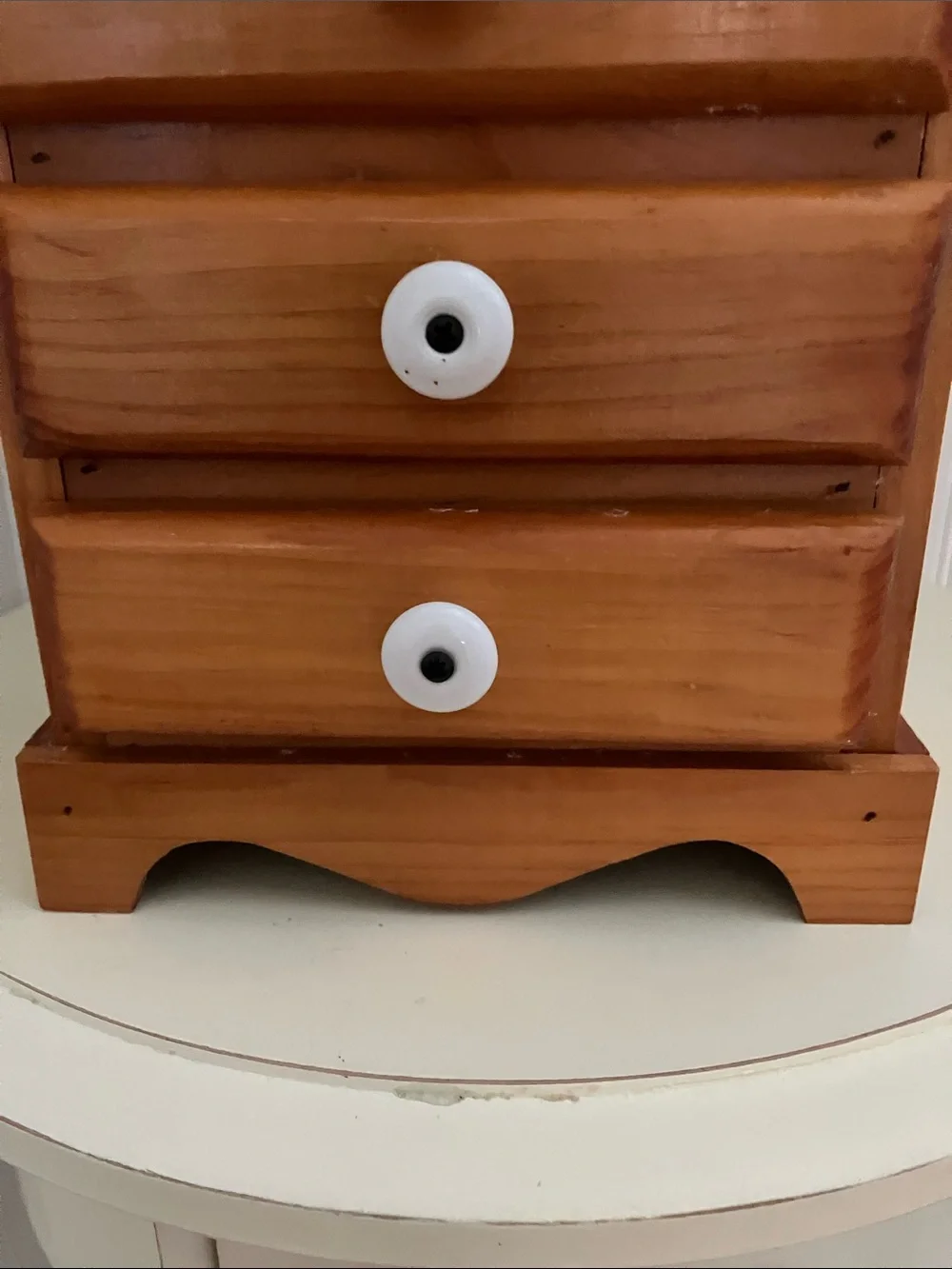 Vintage Pine Wood Small Storage Tabletop Cabinet With Porcelain Pulls